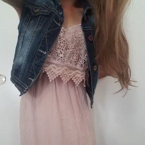 Pink Floor Length Lacy dress